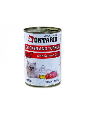 ONTARIO konzerva Chicken, Turkey, Salmon Oil - 400 g