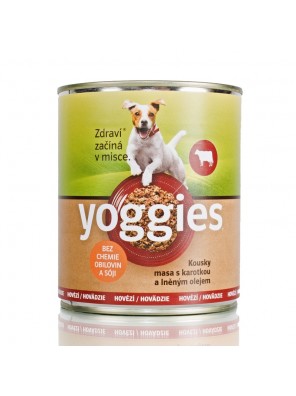 800g Yoggies hovězí konzerva pro psy s karotkou a lněným olejem