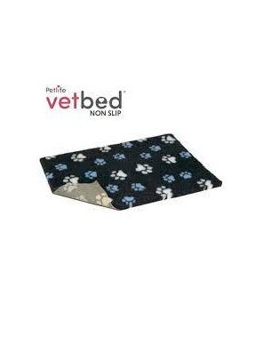 Vetbed protiskluz / Drybed grafitová modré a bílé packy DELUXE 100 x 75 cm, vlas 30 mm