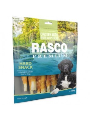 Pochoutka Rasco Premium buvolí kůže obalená kuřecím, tyčinky 500g