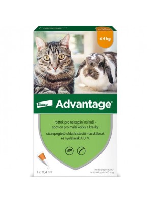 Advantage pro malé kočky a králíky, 40mg, Roztok pro nakapání na kůži - spot-on 1x 0,4ml