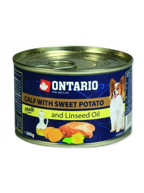 Konzerva ONTARIO mini calf, sweetpotato, dandelion and linseed oil - 200 g