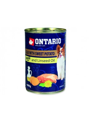 Konzerva ONTARIO mini calf, sweetpotato, dandelion and linseed oil - 400 g